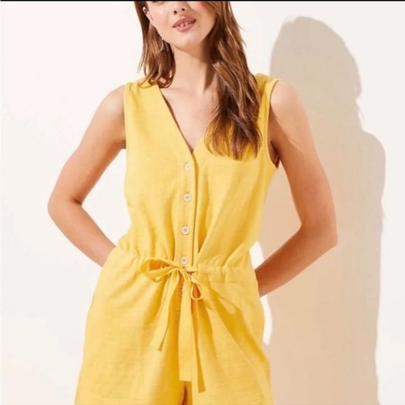 LOFT Pants - LOFT Beach Yellow Romper 100% Cotton Sz 22 NWT